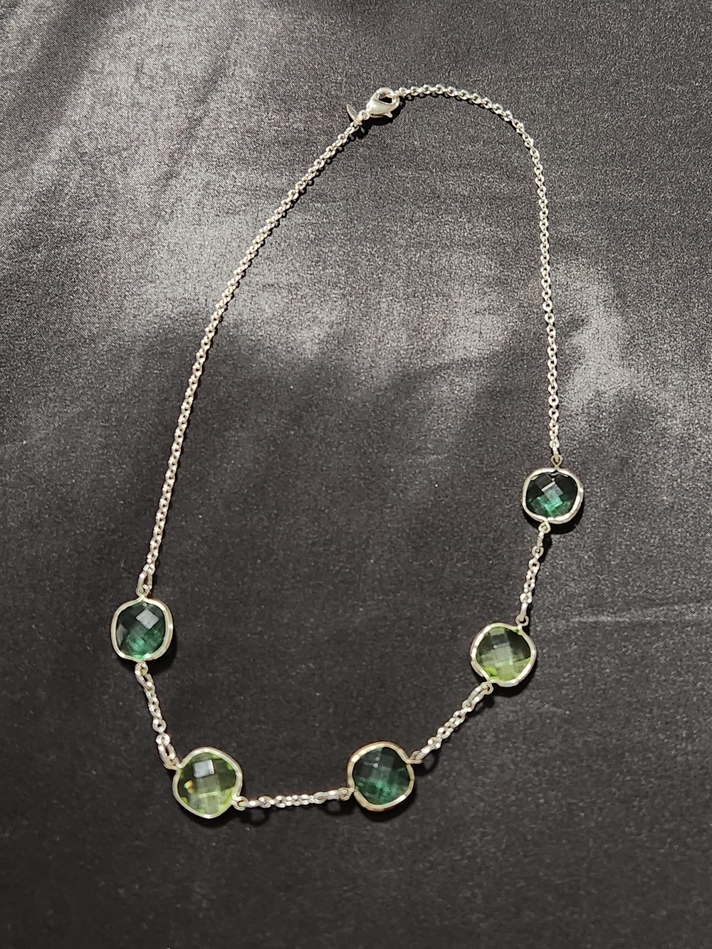 Avon Harbor Lights Silver Necklace with Green Faceted Stones - Women Jewelry